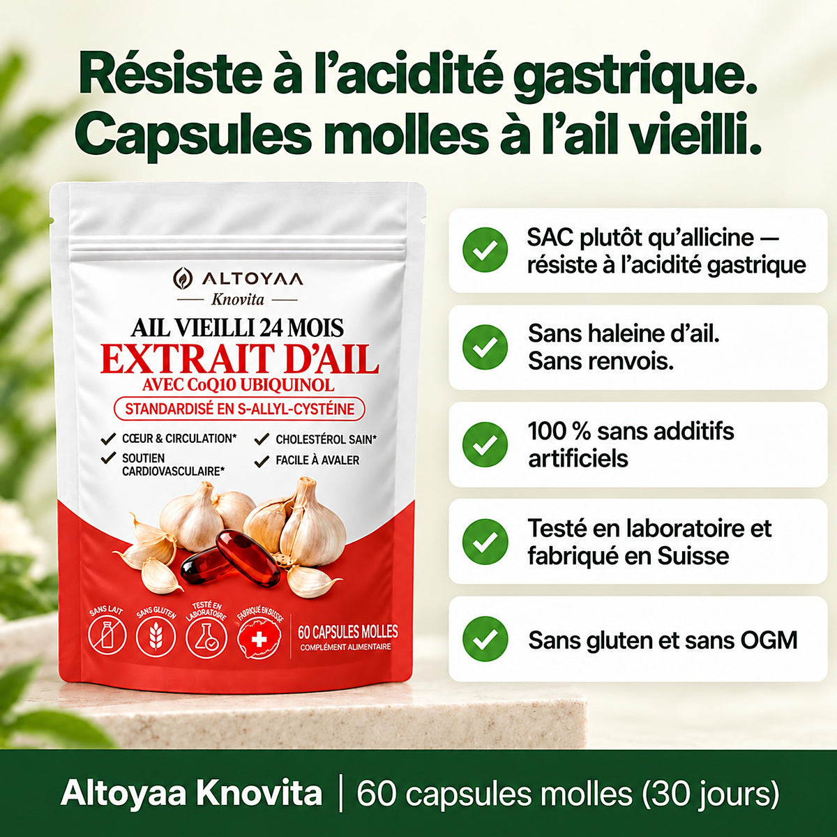 Altoyaa – Extrait d'ail maturé 24 mois avec CoQ10 et vitamine K2