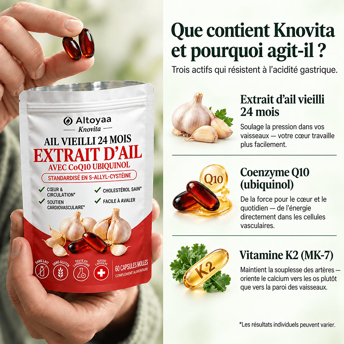 Altoyaa – Extrait d'ail maturé 24 mois avec CoQ10 et vitamine K2
