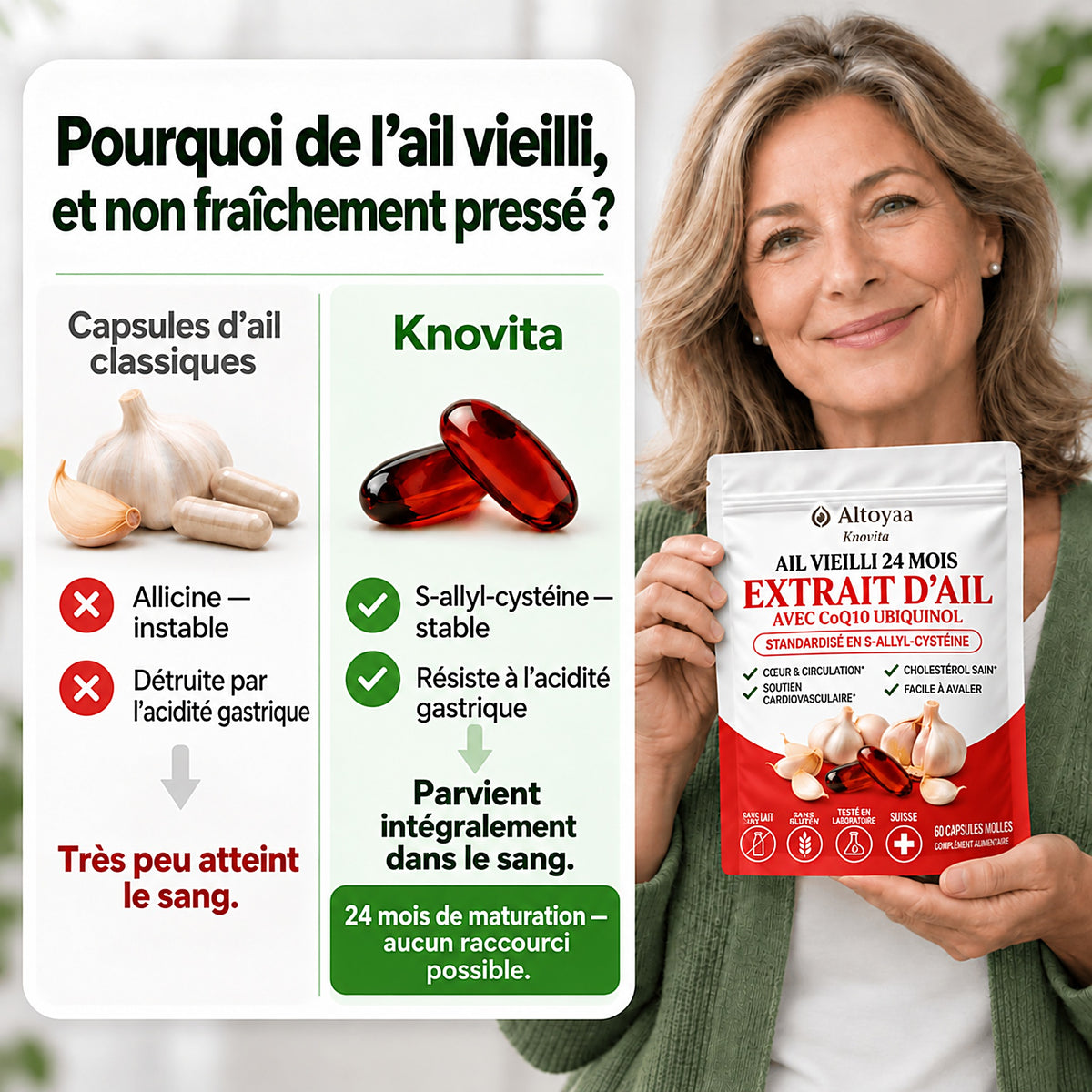 Altoyaa – Extrait d'ail maturé 24 mois avec CoQ10 et vitamine K2