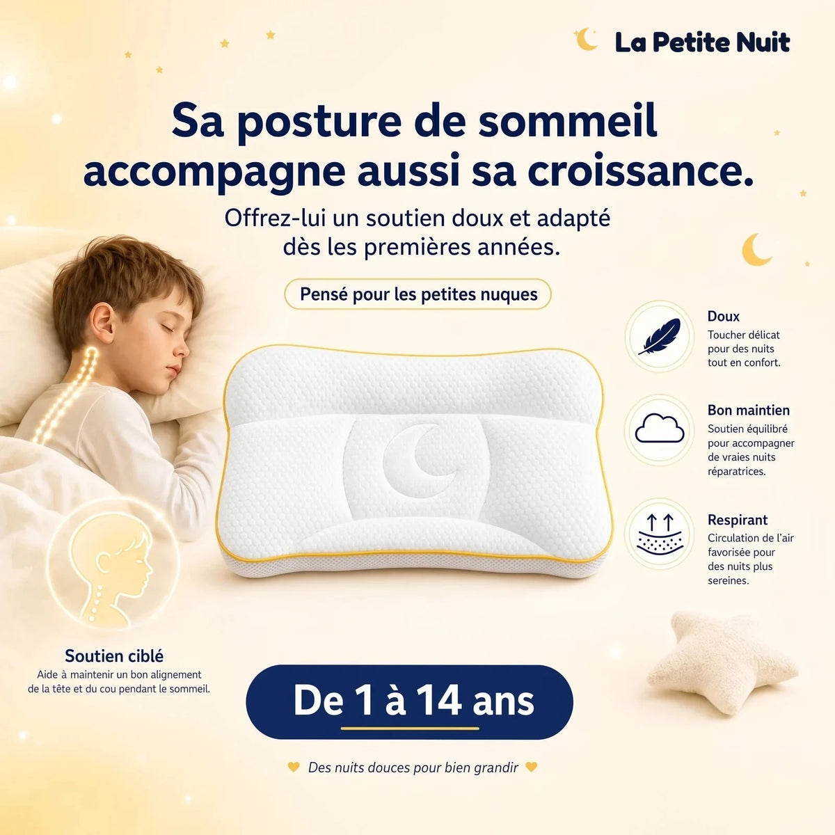 L’oreiller pour enfant fait pour sa nuque