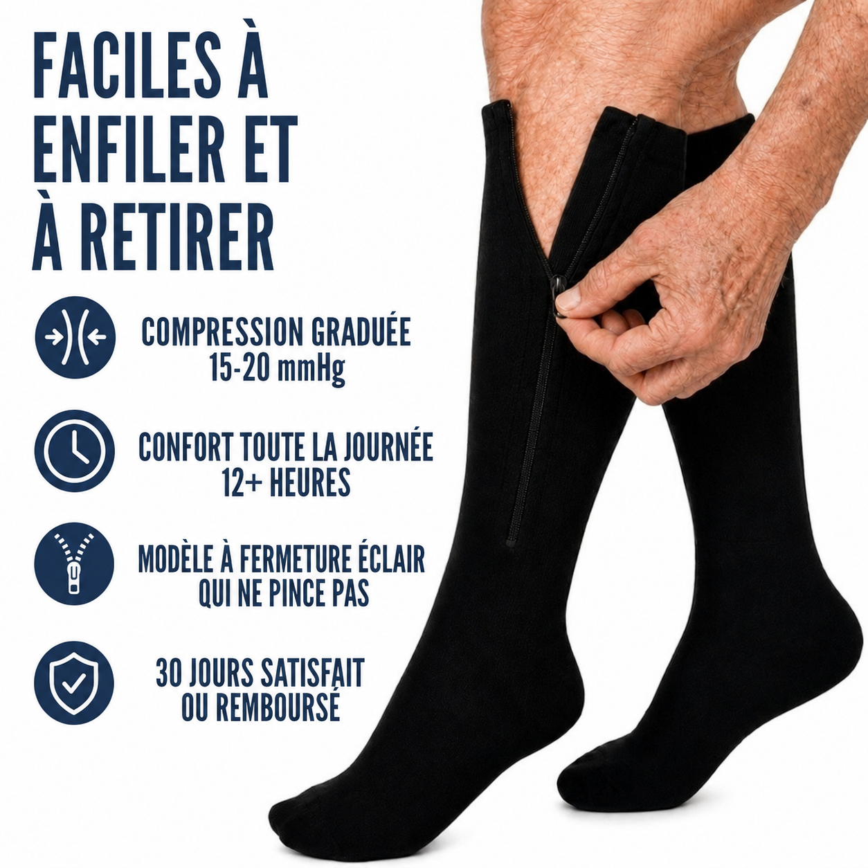 Bas de contention zippés unisexes