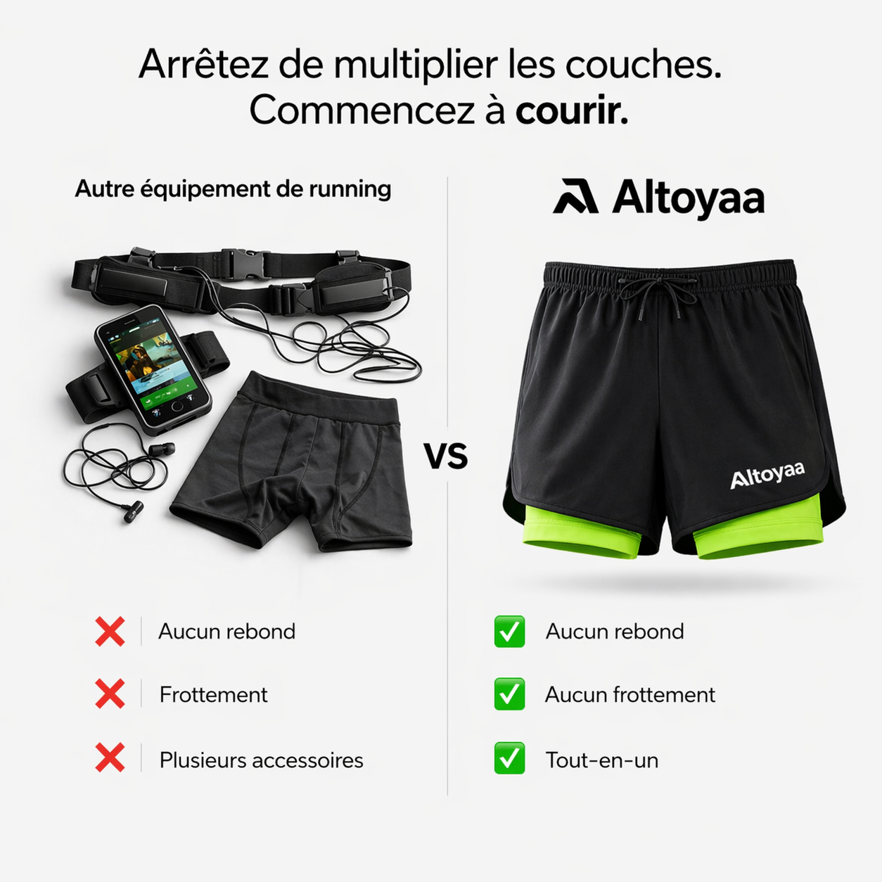 Short de course Altoyaa run 2 en 1